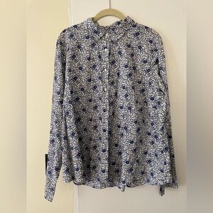 J. Crew Liberty Fabric Navy and White Floral Button-Up